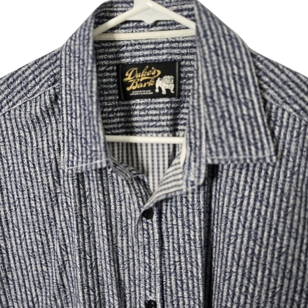 Duke's Bark Blue Striped Short Sleeve Shirt Size Xl Button Up Cotton Blend *